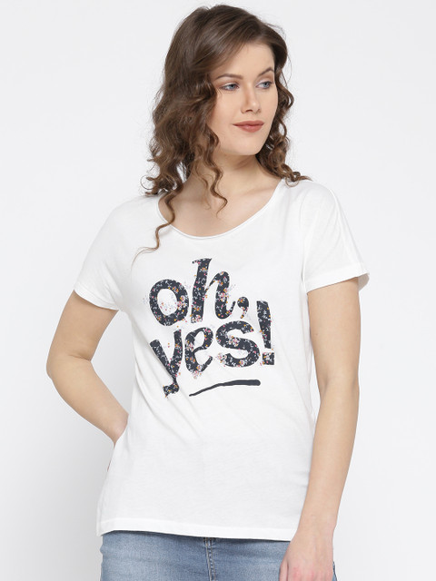

ONLY Women White Printed Round Neck T-shirt