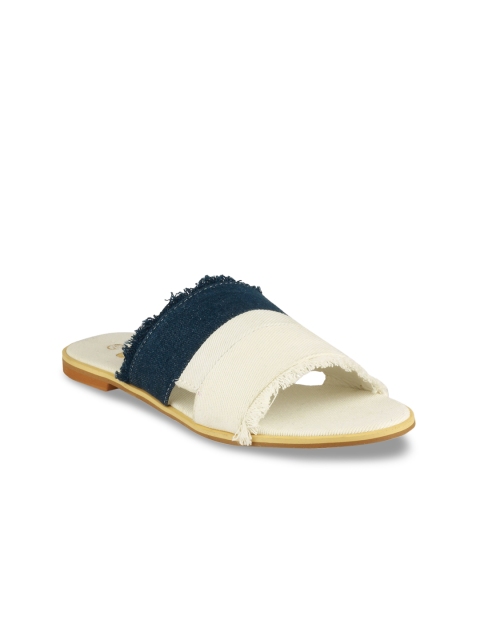 

20Dresses Women White Colourblocked Canvas Open Toe Flats