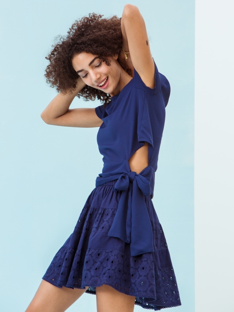 

DressBerry Blue A-Line Crochet Mini Skirt