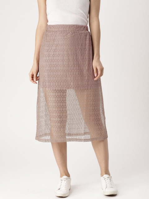 

DressBerry Women Pink Self-Design Semi-Sheer A-Line Midi Skirt