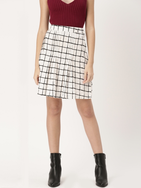 

DressBerry White & Black Checked A-Line Skirt