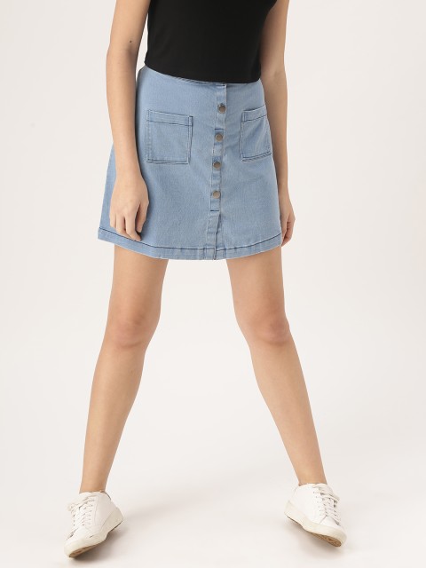

DressBerry Blue Denim A-Line Skirt