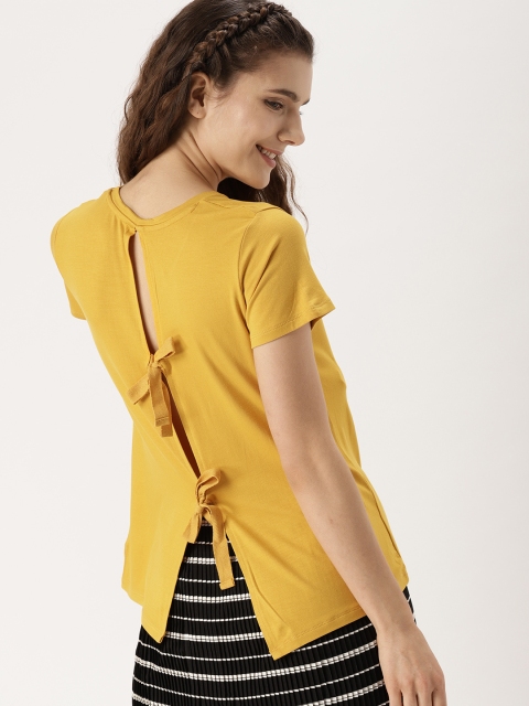 

DressBerry Women Mustard Yellow Solid Styled Back Top