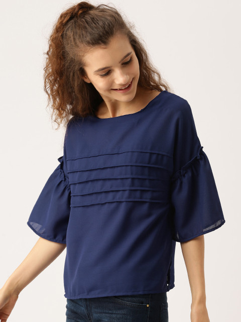 

DressBerry Women Navy Solid Boxy Top, Navy blue