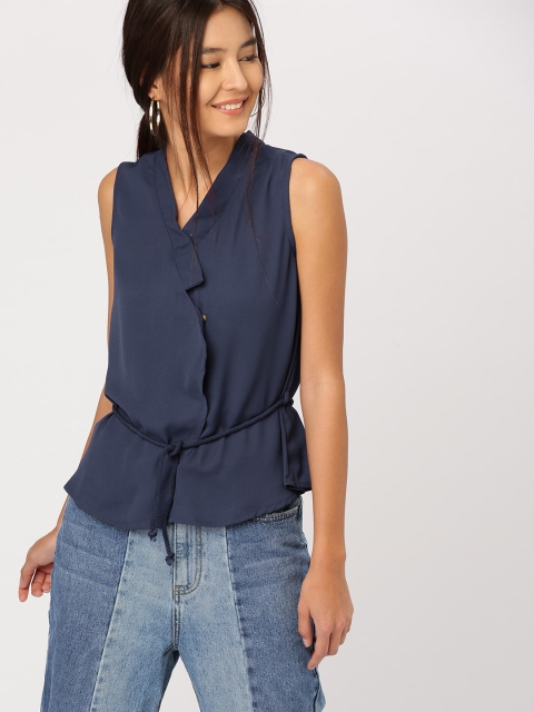 

DressBerry Women Navy Blue Solid Top