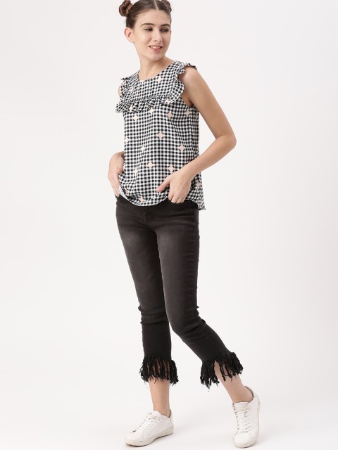 

DressBerry Women Black & White Checked Top