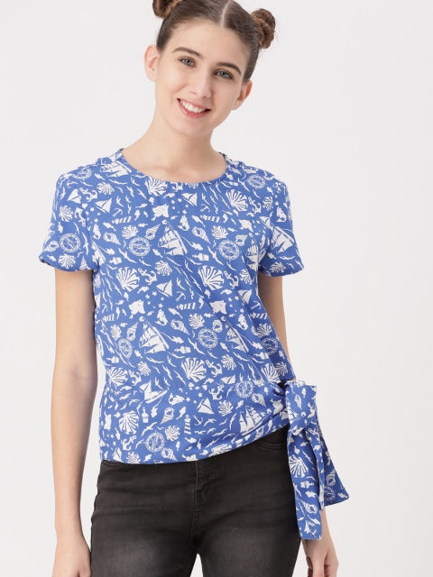 

DressBerry Women Blue & White Printed Top