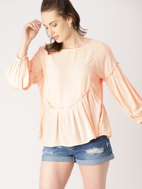 

DressBerry Women Peach-Coloured Solid A-Line Top