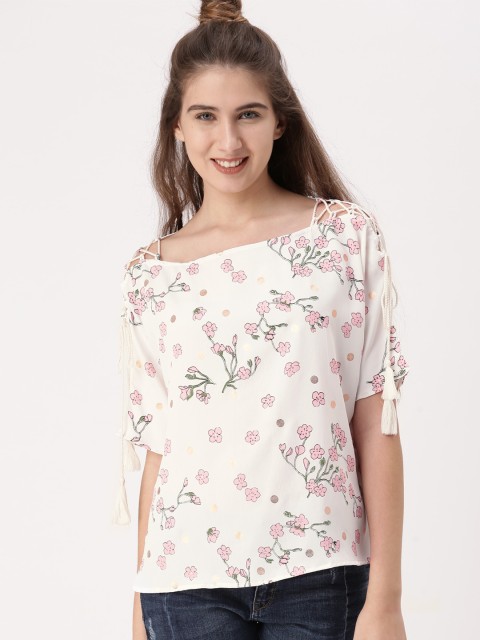 

DressBerry Women White & Pink Printed Top