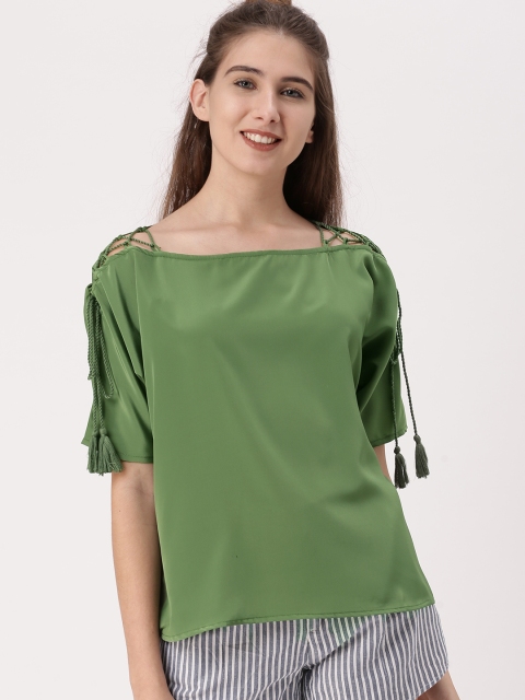 

DressBerry Women Green Solid Boxy Top