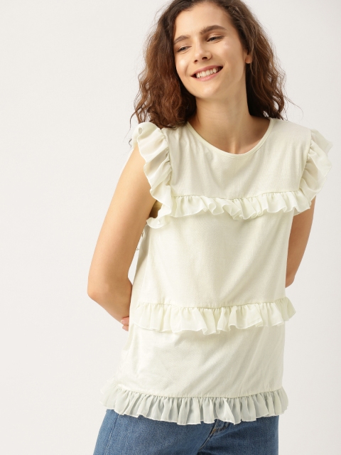 

DressBerry Women Cream-Coloured Solid Top
