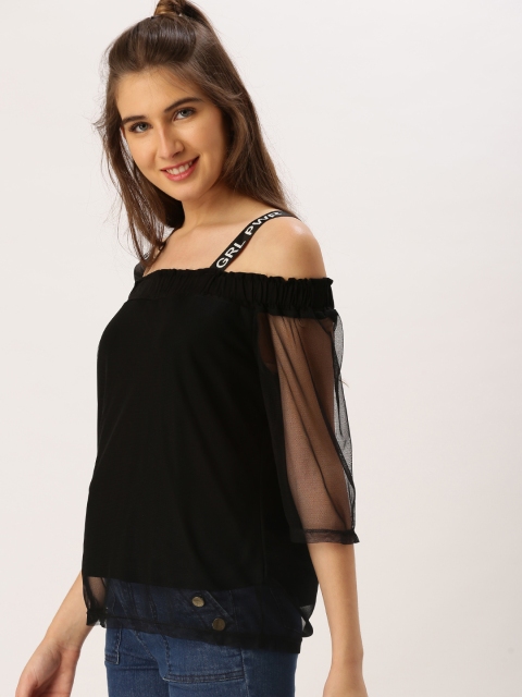 

DressBerry Women Black Solid Bardot Top