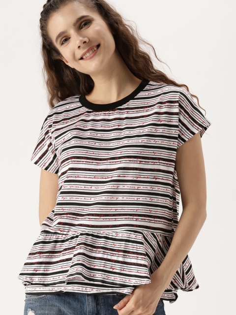 

DressBerry Women Black Striped Peplum Top