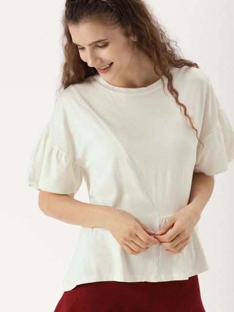 

DressBerry Women Off-White Solid Top