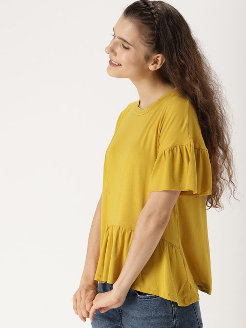 

DressBerry Women Mustard Yellow Solid Top