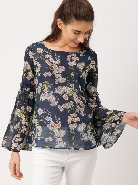 

DressBerry Women Navy Printed Top, Navy blue