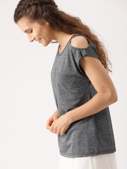 

DressBerry Women Grey Self-Design Cold-Shoulder Top