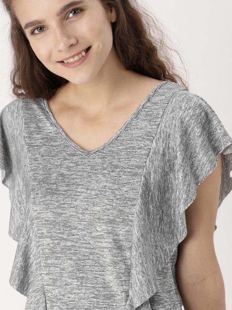 

DressBerry Women Grey & Black Striped Top