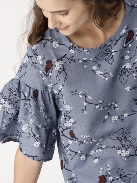 

DressBerry Women Blue Printed Top