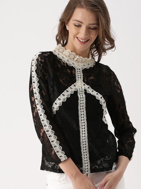 

DressBerry Women Black Self Design Top