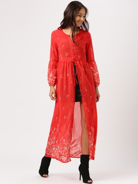 

DressBerry Women Red Printed Sheer Longline Top