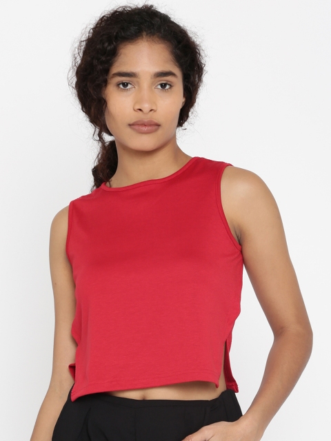 

Global Desi Women Red Solid Crop Top