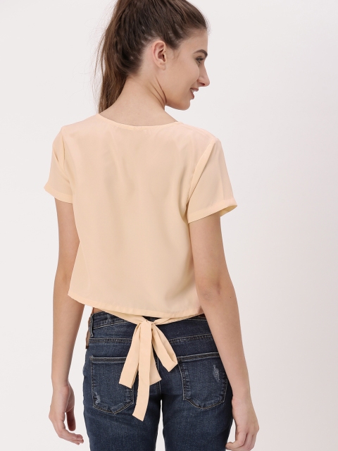 

DressBerry Women Peach-Coloured Solid High-Low Top