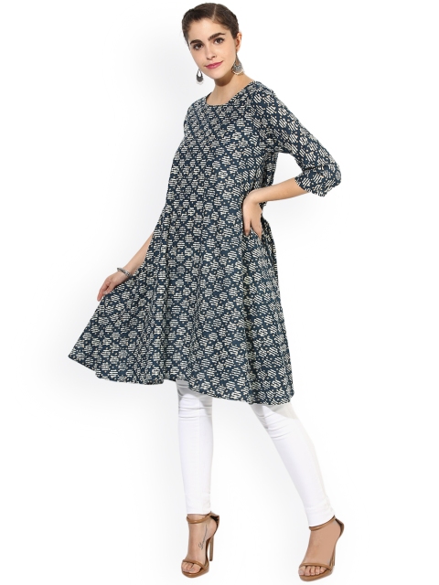

Sangria Navy Blue & White Printed Tunic