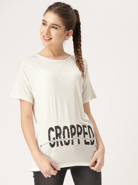 

DressBerry Women Off-White Solid Round Neck T-shirt