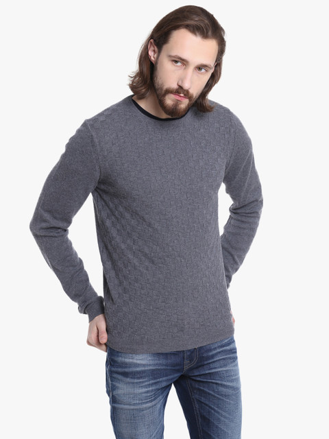 

Antony Morato Men Grey Self Design Pullover