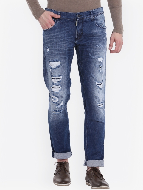 

Antony Morato Men Blue Slim Fit Mid-Rise Low Distress Jeans