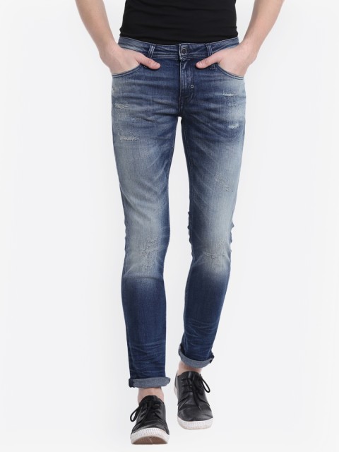 

Antony Morato Men Blue Slim Fit Mid-Rise Low Distress Jeans