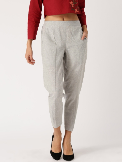 

Desi Fusion Women Grey Solid Trousers