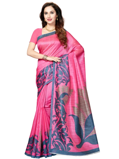 

Ishin Pink Solid Art Silk Saree