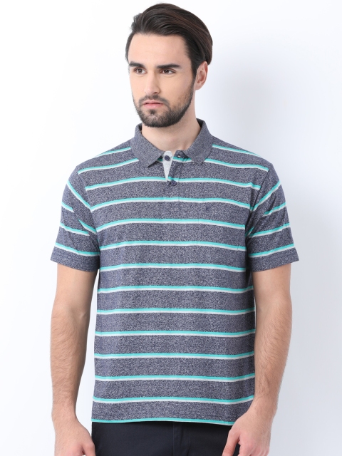 

Classic Polo Men Grey Melange Striped Polo Collar T-shirt