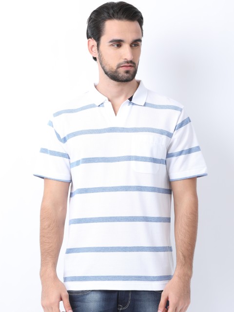 

Classic Polo Men White Striped Slim Fit Polo Collar T-shirt