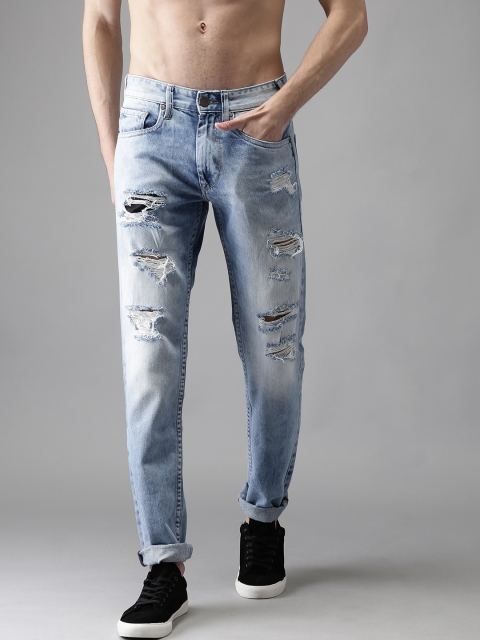 

HERE&NOW Men Blue Slim Fit Mid-Rise Highly Distressed Jeans