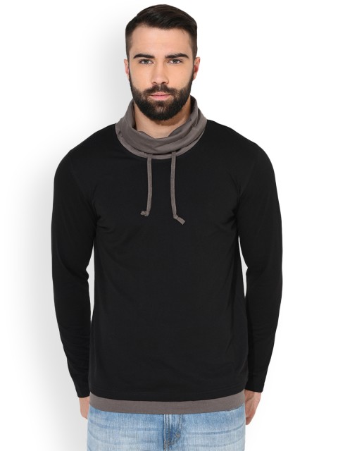 

GRITSTONES Men Black Solid Cowl Neck T-shirt