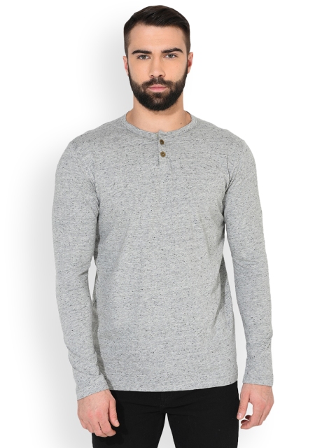 

GRITSTONES Men Grey Melange Solid Henley Neck T-shirt