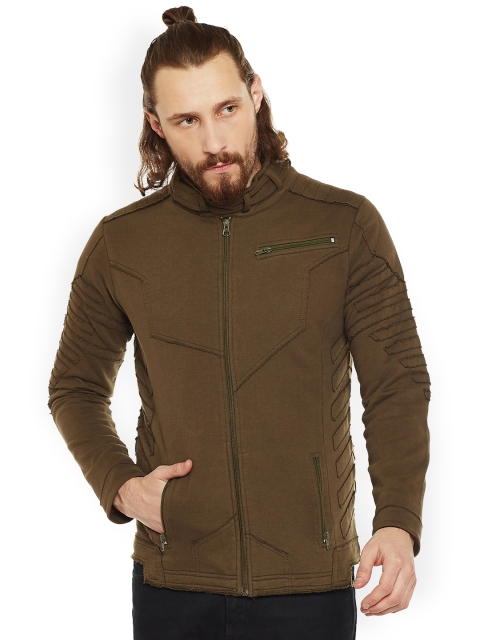 

PUNK Men Olive Brown Solid Sweatshirt