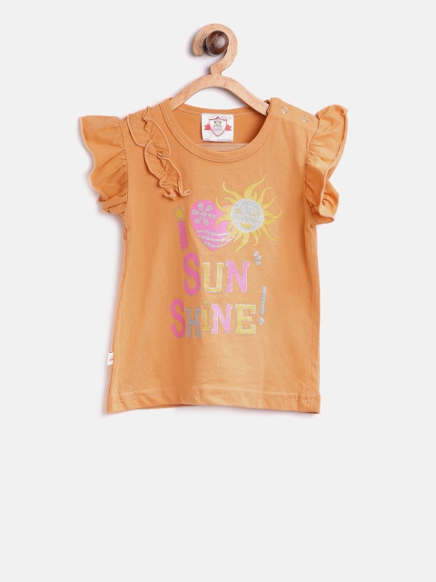 

612 league Girls Orange Printed Top with Ruffles