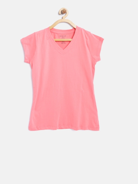 

612FEARLESS Girls Coral Pink Solid V-Neck T-shirt