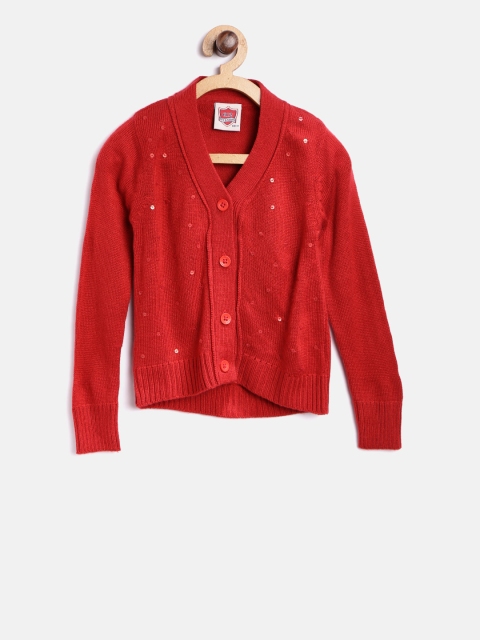 

612 Ivy League Girls Red Solid Cardigan