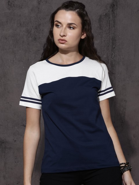 

Roadster Women Navy Blue Solid Round Neck T-shirt