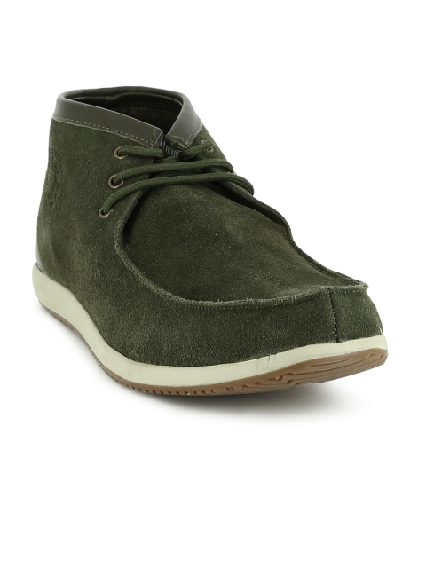 

Woodland Men Olive Green Suede Mid-Top Sneakers