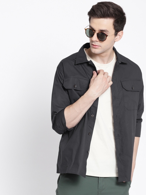 

MANGO MAN Men Navy Blue Regular Fit Solid Casual Shirt