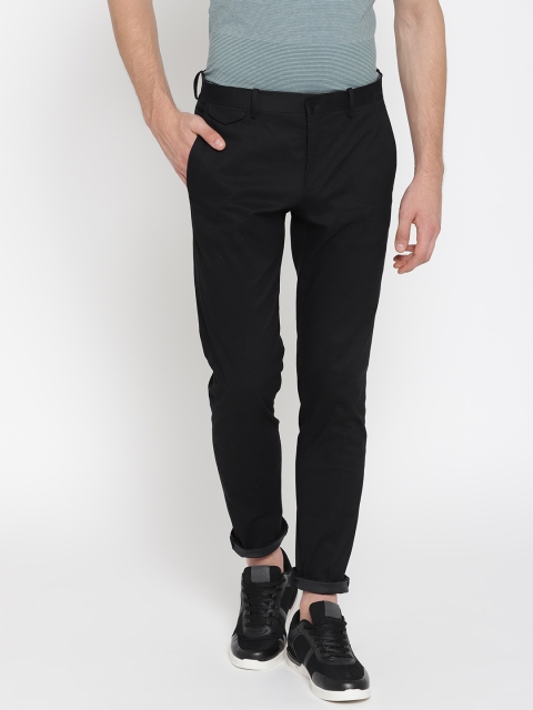 

MANGO MAN Black Slim Fit Solid Regular Trousers