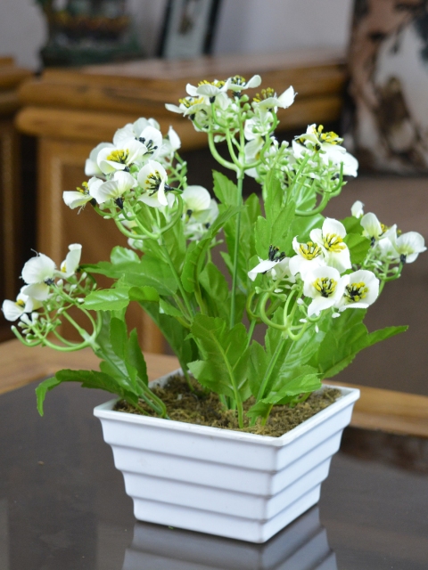 

fancy mart Artificial Flower Mountain Spring with Pot, White