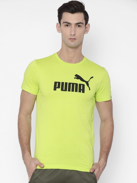 

Puma Men Fluorescent Green Printed Round Neck ESS No.1 T-shirt