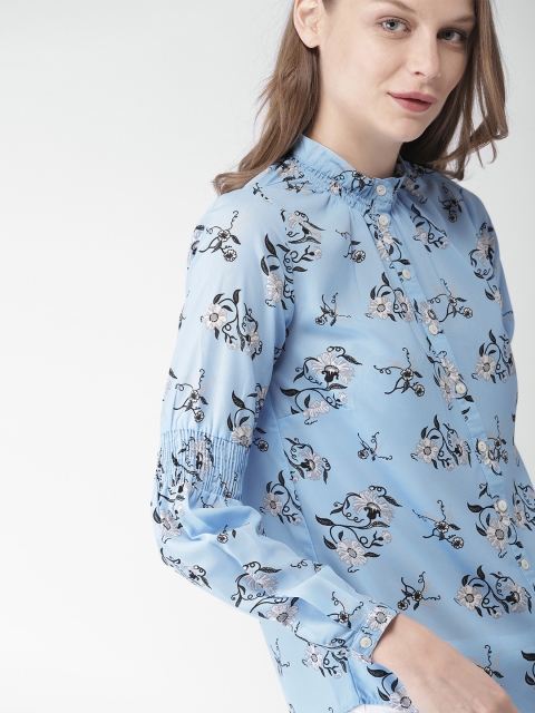 

Mast & Harbour Women Blue Printed Shirt Style Top